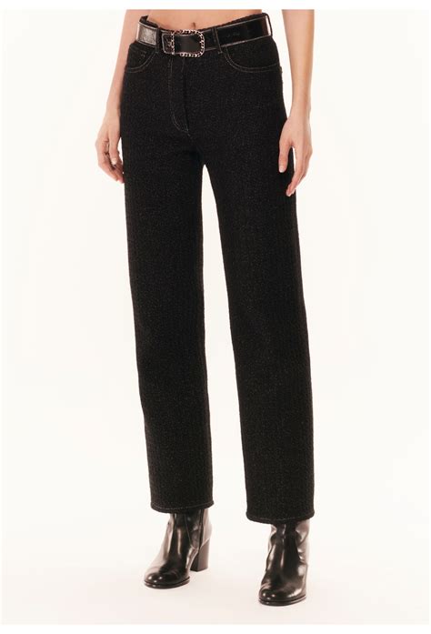 chanel black iridescent wool tweed ecru trousers